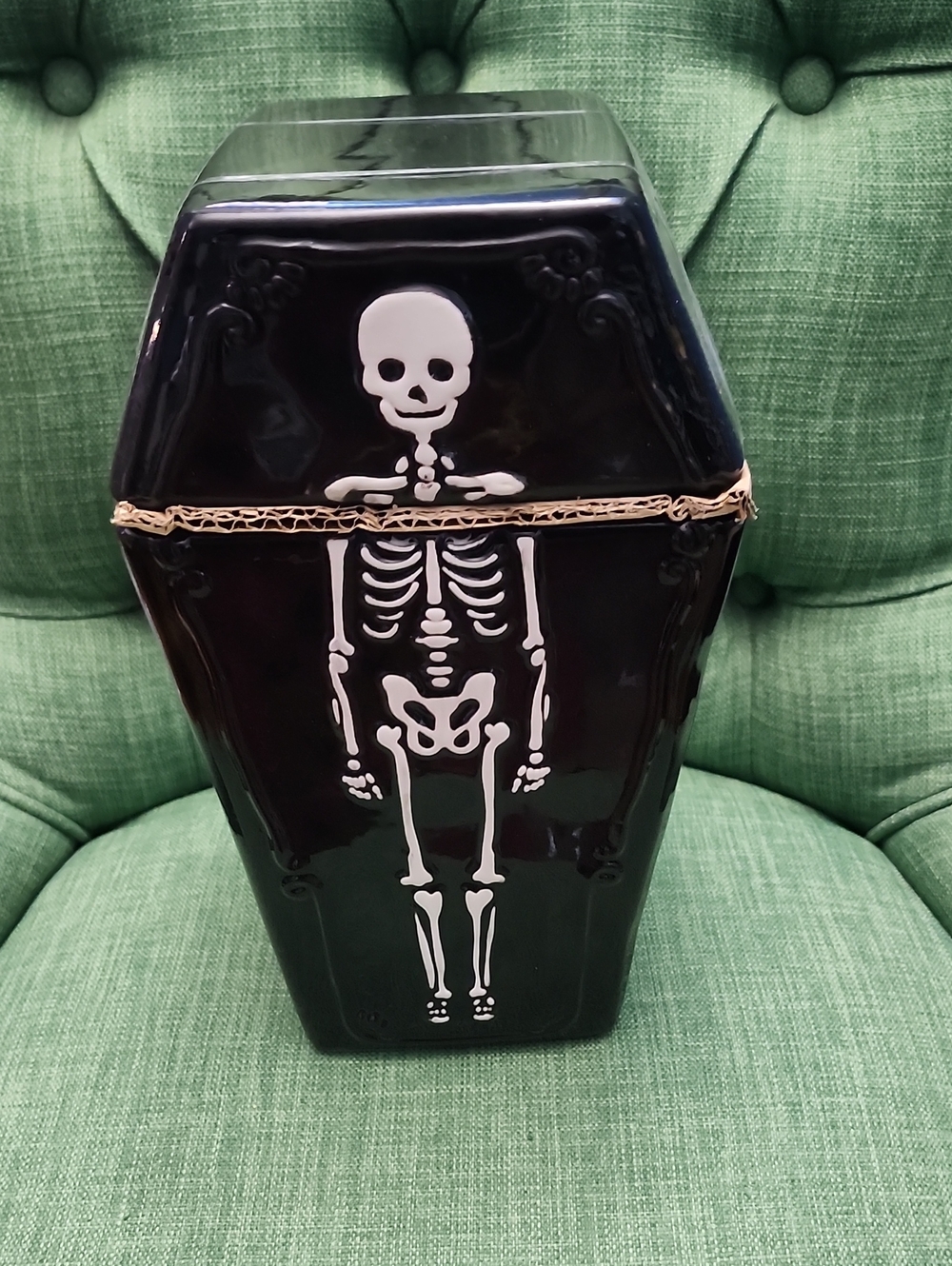 Black Ceramic Skeleton Coffin Container - Decorative Home Accent